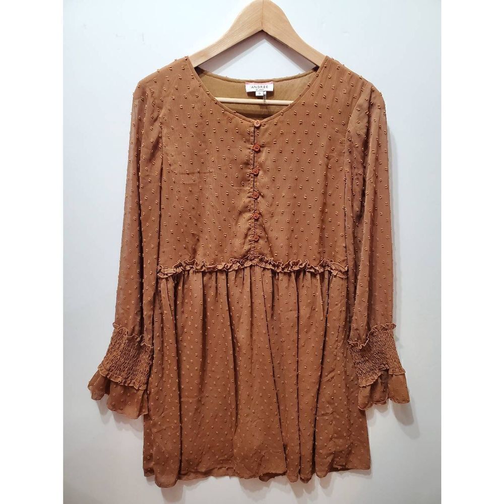 Andree Rust Brown Swiss Dot Midi Dress